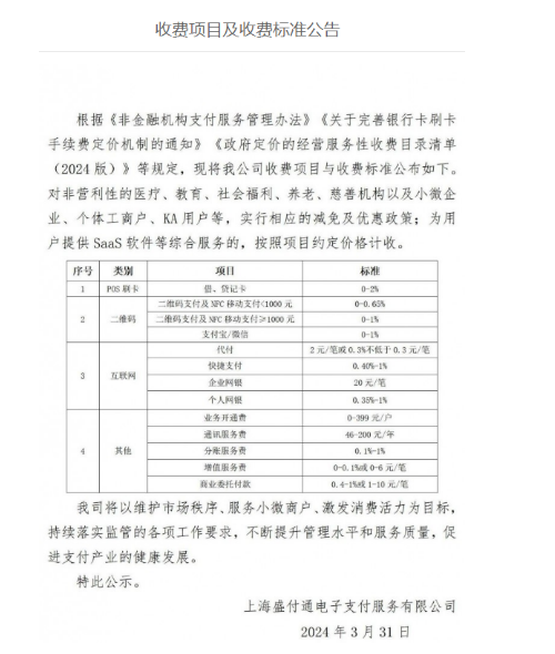 盛付通费率